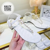 Giày sandal cn xích HALEY STORE gót cao 3cm mũi tròn khóa xích chữ x quai cài tiểu thư đi chơi đi họ