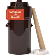 Fermentation Crock 1 Gallon - Sauerkraut Crock with Lid, Weights & Pounder - Ceramic Fermenting Croc