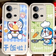 H34 Cute Doraemon White Casing for VIVO V23 V25E Y31 Y75 V23E Y33 Y53s Y51S Y200 V50 Y51 Y51A V25 5G