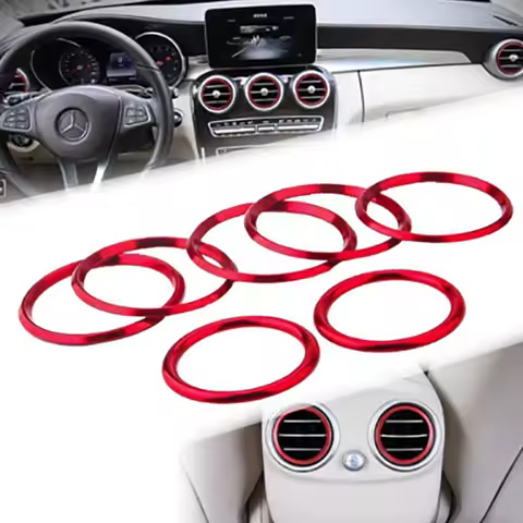 New 7Pcs Red Car A/C Air Vent Outlet Ring Cover Trim For Mercedes Benz C Class 2015 W205 C180 C200 C
