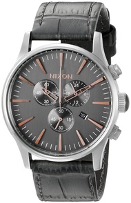 Nixon Men's A4052145 Sentry Chrono Leather Analog Display Japanese Quartz Grey Watch