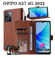 LEATHER CASE FLIP UNTUK OPPO A57 4G 2022 - FLIP  WALLET CASE KULIT UNTUK OPPO A57 4G 2022- CASING DO