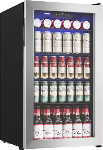 Beverage Refrigerator Cooler - 126 Can Mini Fridge with Glass Door for Soda Beer or Wine, Beverage C