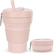 Peelanmall Foldable Mug To-Go 473 ml with Lid and Straws - Smoothie Cup, Foldable Coffee Mug, Lunch