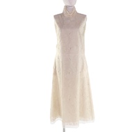 Unused ebure 3410300236 100% Silk Organza Lace Sleeveless Long Dress, Light Beige, Size 36, Made in 