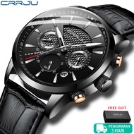 CRRJU Jam Tangan Pria Anti Air Terbaru Tipis Kronograf Quartz Kulit Arloji Olahraga(2212L)