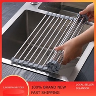 New Multipurpose Large Size Roll Up Foldable Dish Drying Rack / Stainless Steel Dish Drainer Silicon