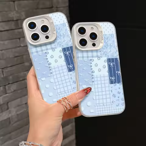 INS light blue floral plaid Matte Phone Case for Huawei Honor X8d X5c X9d X6c X7d 400 200 90 X6b X7a