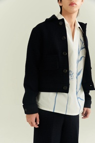 MAISON L BOMD -NAVY WEAVING WOOL-BLEND JACKET