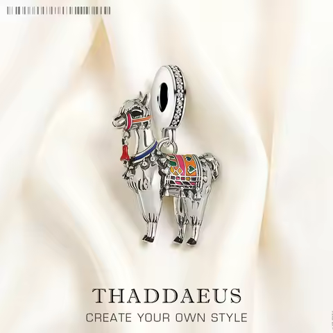 Colourfully Decorated Llama 925 Sterling Silver Dangle Charm Pendant Women Men Summer Fine Jewelry