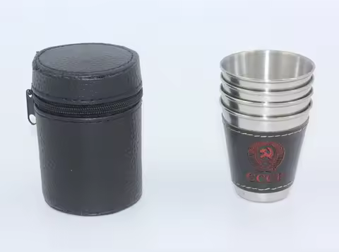 4pcs/lot 30ml 70ml 150ml 304 Stainless Steel Cups with PU Leather Wine Beer Coffee Whiskey Cup Outdo