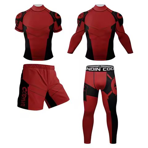 4PC Brazilian Jiu-Jitsu Sportsuit BJJ Jiu Jitsu Rashguard Shirts With Rubber BJJ Grappling Compressi