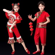 Children Yangko Clothing Performance Clothing Drum Clothing Rap Costume Chinese Red Festive Style Ch