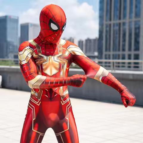 Adults Spider Cosplay Gold Iron Costume SuperHero Cosplay Zentai Suit Men Male Homecoming Bodysuit P