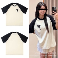 Ami Heart  ANCIENT Summer New Style Black Love Raglan Sleeve T-Shirt Men Women Same Style Black Whit