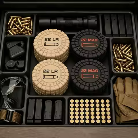 3D-Printed Compact 55-Round .22 LR Ammo Box; Made of Durable Plastic; Portable and Spill-Proof Hunti