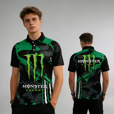 Monster Energy's new 3D Printed Camouflage Outdoor Sports Fitness Training Polo Shirt Men's Fashiona