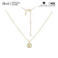 Merii สร้อยคอพร้อมจี้เงินชุบทอง 23K ประดับCitrine Nanocrystalขนาด 8x8 มม. ทรง SQUARE CUT ล้อมเพชร CZ