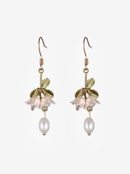 Cider Cider Flower Decor Faux Pearl Drop Earrings ต่างหูไข่มุกปลอมประดับดอกไม้ไซเดอร์