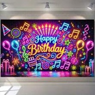 1 Piece Of Neon Music Birthday Party Backdrop Banner Made Of Polyester Fiber With Colored Lights. A 
