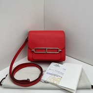 Hermes愛馬仕roulis mini番茄紅銀扣豬鼻子單肩斜挎包