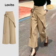 (New Arrival) Lovito Elegant Pants Strappy Design Asymmetrical Commute Spring/summer Khaki Pants for