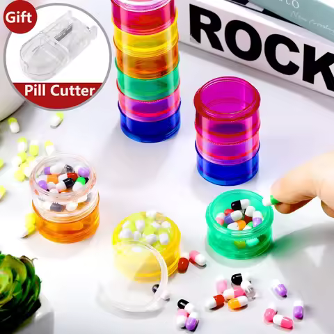 Rainbow 7 Day Stackable Pill Organizer Case Tower Box Medicine Planner Small Seven Day Weekly Travel