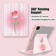 CrashStar 360° Rotating Stand Gradient Rose Filp Leather Tablet Case For iPad Mini 6 iPad 9.7 5th 6th Air 3 4 5 iPad 10.2 7th 8th 9th 10th Gen iPad Pro 11 inch iPad Pro 12.9 2022 2021 2020 Hard Shockproof iPad Casing Cover With Rotatable Holder Hot Sale