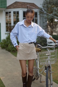 TRES Made กระโปรงเข็มขัดหนังกลับมีซับใน Suede Belt Skirt
