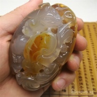 Natural Original Color Brazilian Red Agate Hand Carved Handle Piece Natural Chalcedony Agate Handhel