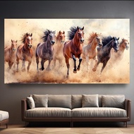 7 Auspicious Horse Pictures v8-Feng Shui Home Decoration Wall Hanging Canvas Print With Floating Fra