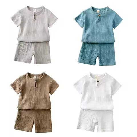 Hot Baby Casual Suit Kids Muslin T Shirt Shorts Pajamas Boy Girl Tops Bottoms Summer Gifts 2 Pcs Clo