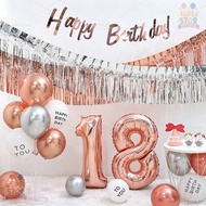 18th Birthday Decorations Set Rose Gold Number 18 Balloon Foil Fringe Backdrop for Debut Party Decor
