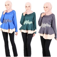Muslimah Layered Embroidered Solid Blouse [M720]
