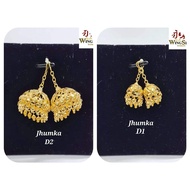 Wing Sing 916 Gold Pair Traditional Jimikki Jhumka Earrings / Jhumka Jhumkas Payung Emas 916