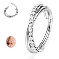 BodyBonita Clear CZ Nose Rings Hoop - 316L Surgical Steel CZ Body Piercing Hoop Clicker 20G/18G/16G