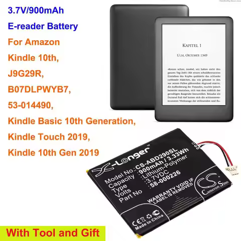 Cameron Sino 900mAh E-reader Battery 58-000226 for Amazon Kindle 10th,J9G29R,53-014490,Kindle Touch 