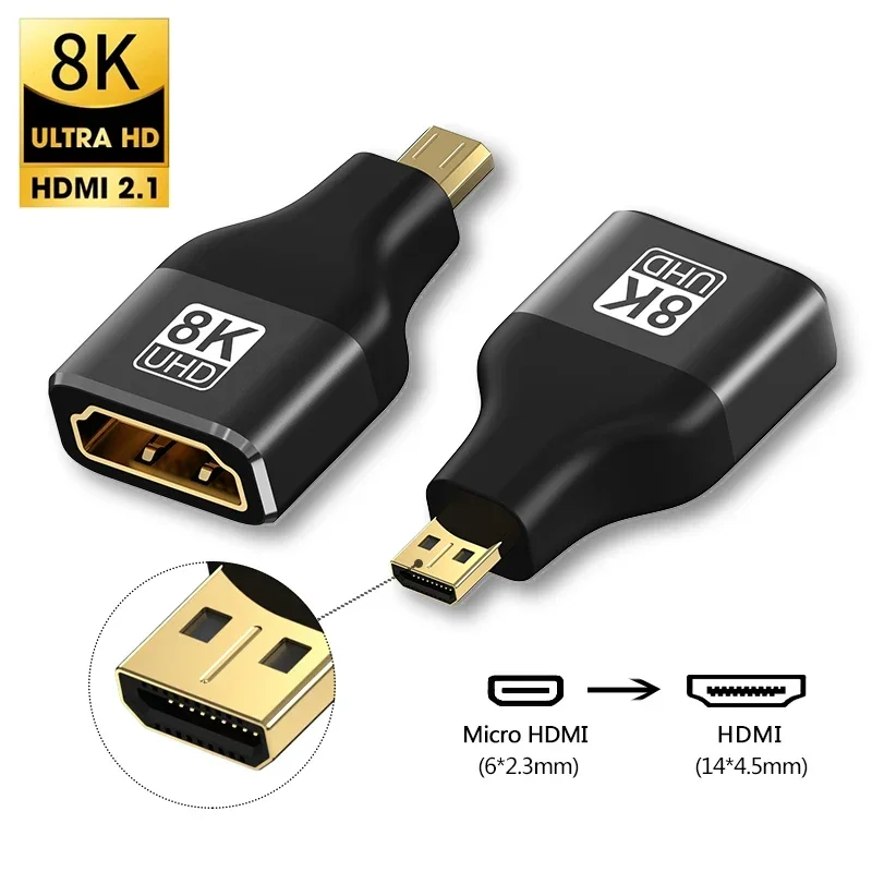 Micro HDMI Adapter 8K 60Hz 4K 120Hz Mini HDMI Male to HDMI 2.1 Female Converter For Sony Prjector Ca