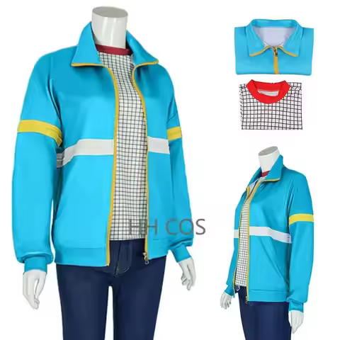 qq 123Max Mayfield Cosplay Costume Blue Sweater Plaid Shirt Eleven Lucas Hell Fire Club Uniform for