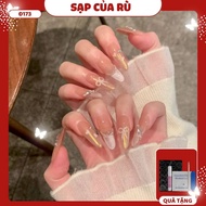 D173 Fake nails set of 30 long pointed nails charm bow y2k cute cat eye gel polish for summer nails