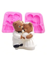 1只婚禮熊熊矽膠模具情人節情侶蛋糕巧克力模具蠟燭石膏香薰滴漏模具