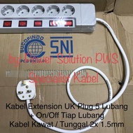 UK Plug to EU Extension Cable 5 Holes + On Off Each Hole 2x1.5mm/