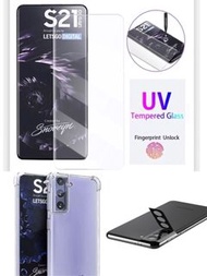 3 in 1 Galaxy S21+ Plus 5G UV 3D Tempered Glass Screen Protector + Shockproof Cover Case  + Lens Glass Protector （UV 玻璃保護貼,  4角防撞套，黑版鏡頭玻璃貼）