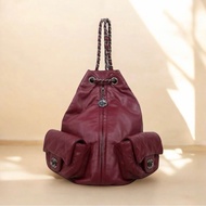 「JL精品代購」9新 Chanel 香奈兒 酒紅色 青蛙雙肩包