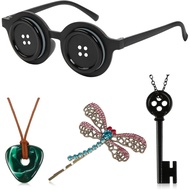 4PCS Coraline Costume Cosplay Accessories Halloween Merchandise Stuff, Button Eyes Glasses/Dragonfly