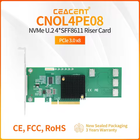CEACENT CNOL4PE08 NVMe U.2 to PCIe Adapter, 4 Port Oculink SFF-8611 with PCIe Swith Chip, No Motherb