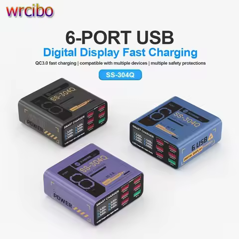 SUNSHINE SS-304Q 6-Port Intelligent Fast Charging Tool For Mobile Phone Tablet QC3.0 LCD Digital Dis