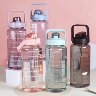 2000ml Reminder Water Bottle with Straw Scale 2L Gym Sport Botol Air