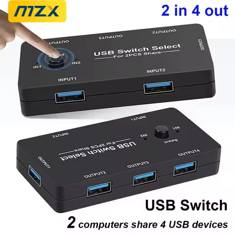 MZX KVM USB Switcher KM Switch Selector 2.0 Hub 2 Hosts Computer Laptop PC Desktop Accessories Share