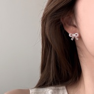 Bow Stud Earrings Women S999 Silver Pin Hypoallergenic Non Tarnish CZ Korean Minimalist FLORTINE